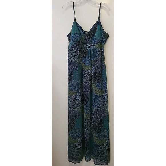 Apt 9 Y2K Babydoll Maxi Dress Peacock Feather Print Fairy Whimsy Blue Green XL - Picture 1 of 9
